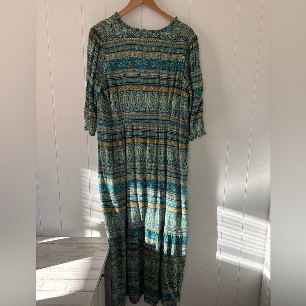 NEW J. Jill Floral Paisley Peasant Maxi Dress Puff Sleeve Blue Boho Size Medium - Picture 8 of 16